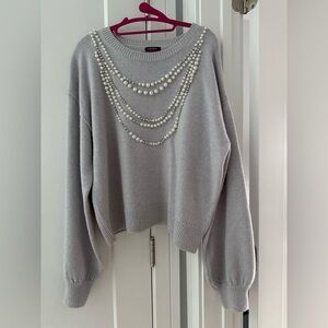 Kate Spade New York Silver Sweater w/ Pearl & Crystal Embellishments (XL)